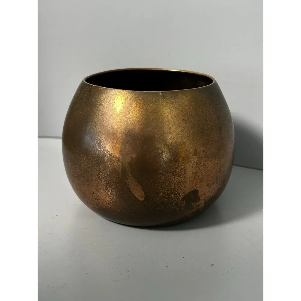 Otto Heintz Sterling Silver on Bronze Floral Round Ball Vase Art Nouveau Deco